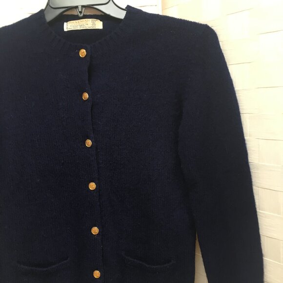 Vintage Braemar intl. scottish shetland navy wool cardigan sweater size 36 small - Picture 9 of 14